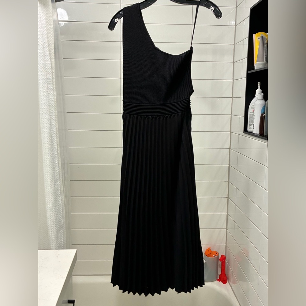 Ted Baker Black One-Shoulder Pleated Midi Dress